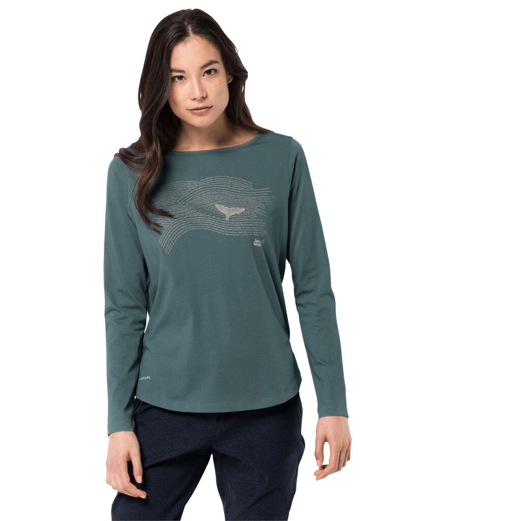 Jack Wolfskin OCEAN FIN LONGSLEEVE φούτερ γυναικεια ανοιχτο πρασινο | GR1303334